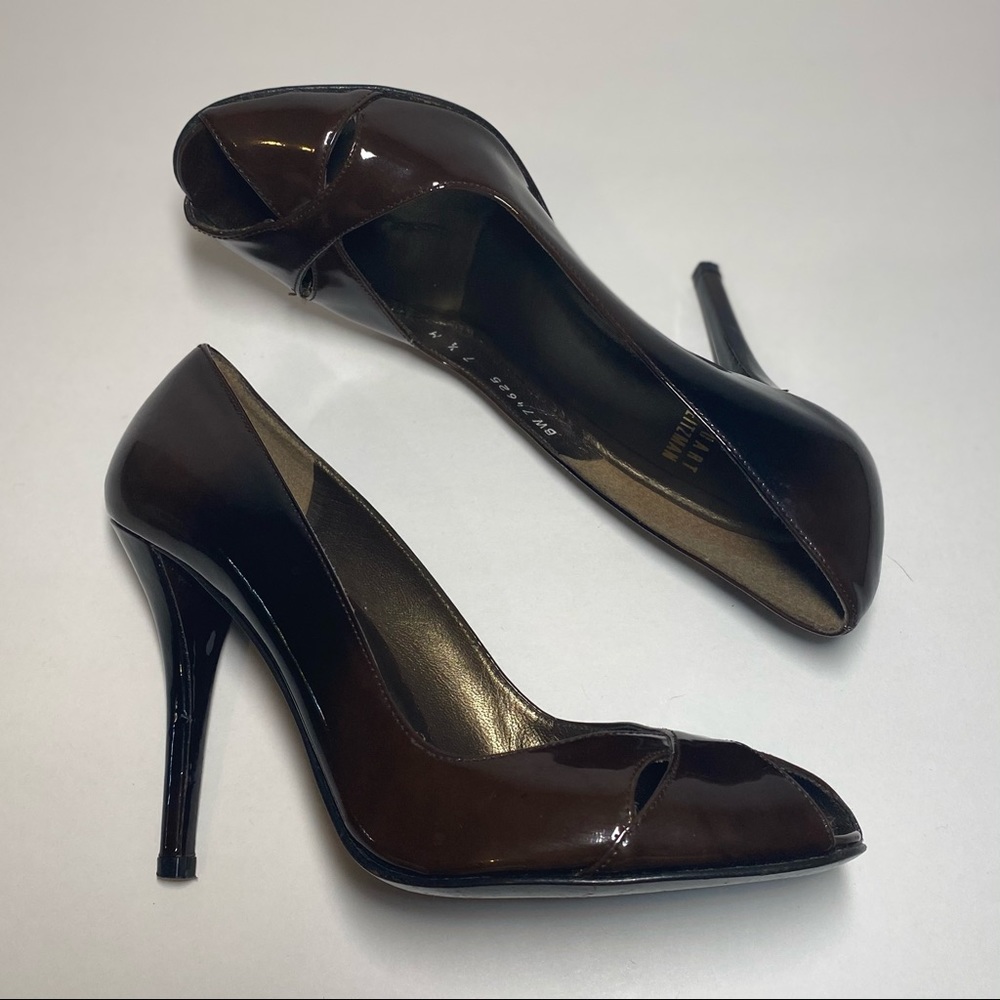 Stuart Weitzman Brown Peep Toe Heels
